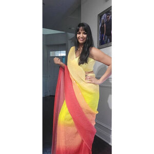 Multicolor Georgette Saree & Stitched Blouse-yellow